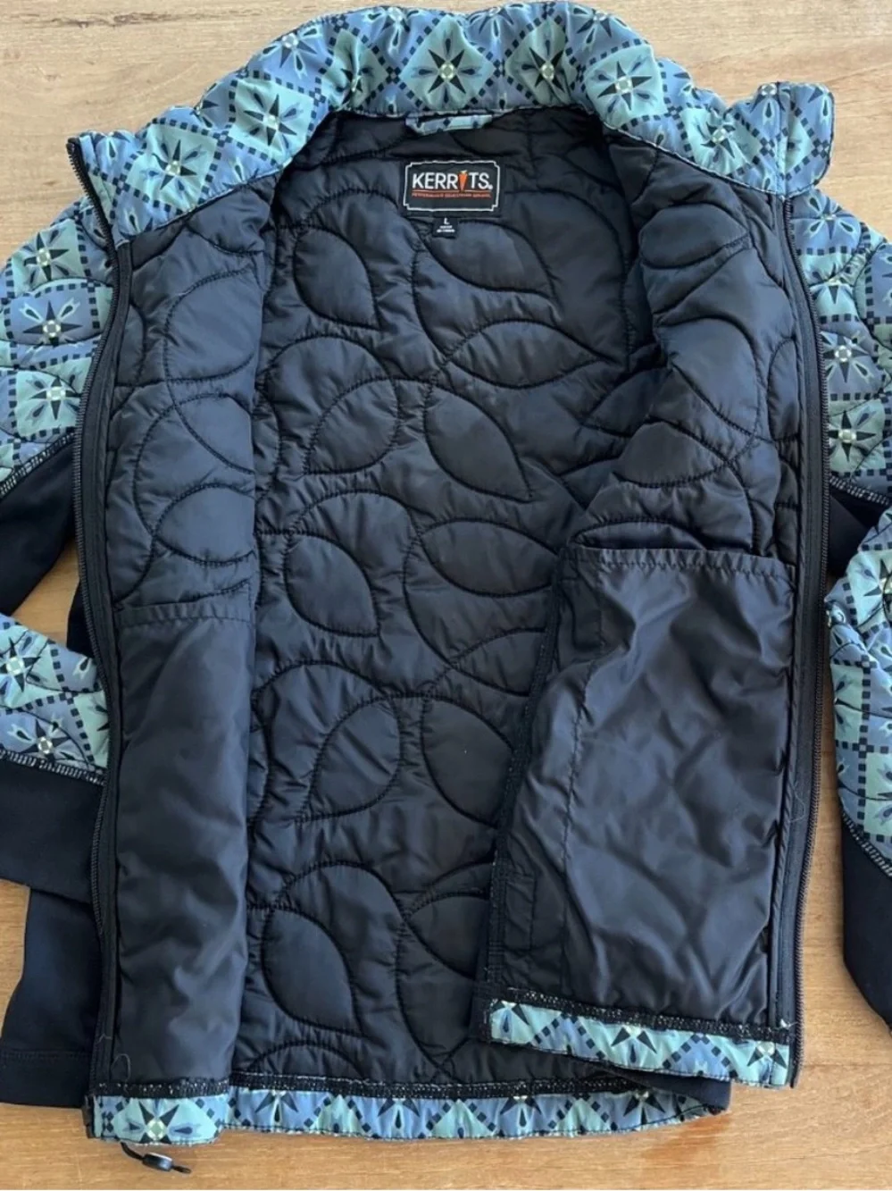 Kerrits Girls Riding Equestrian Jacket w/ Pocket Large EUC Quilted Mosaic Print